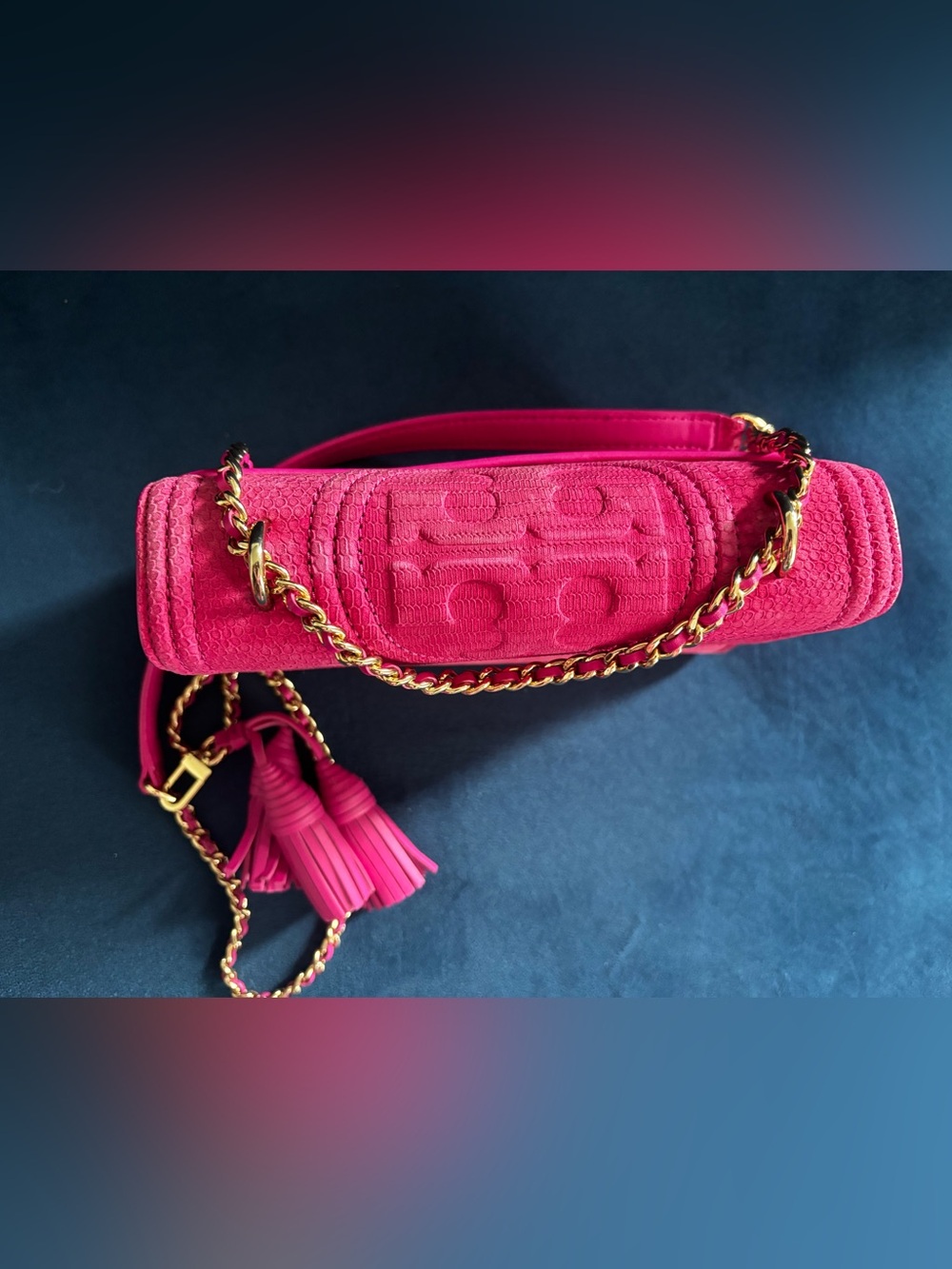 Tory Burch Fleming Snake Small Hibiscus Flower Convertible Shoulder Bag - Picture 3 of 8